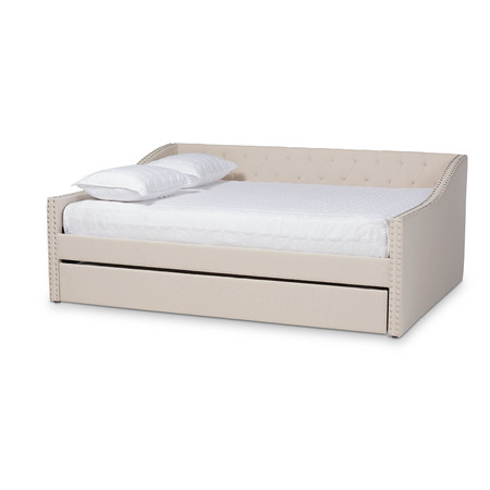 BAXTON STUDIO Haylie Beige Queen Size Daybed with Roll-Out Trundle Bed 158-9679